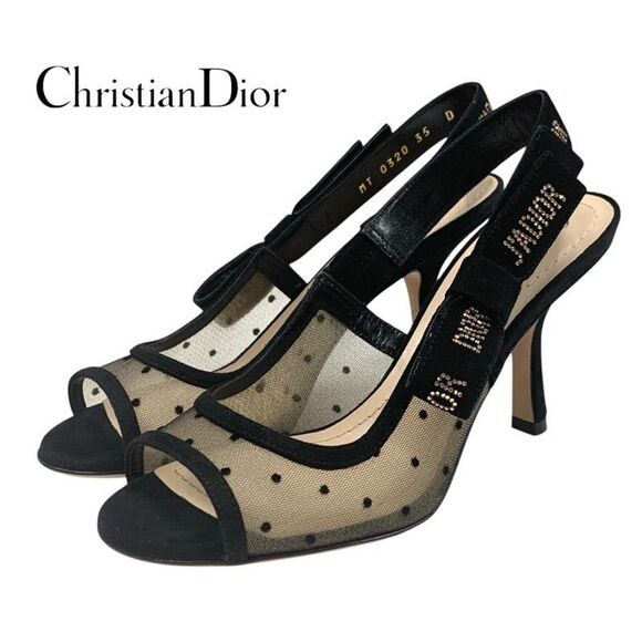 Dior Jewelry - Christian DIOR Jadior Sandals Shoes Mesh Suede Black Rhinestone Dot Ring Back